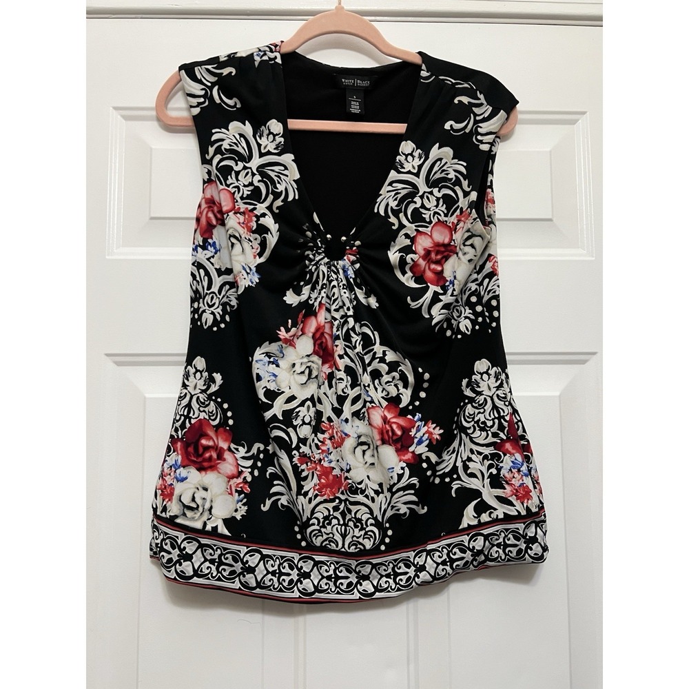 White House Black‎ Market Paisley Floral Cap Sleeve Career Shirt Top Size Small